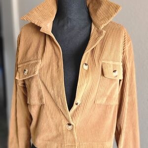 Cropped Corduroy Jean Jacket in Camel